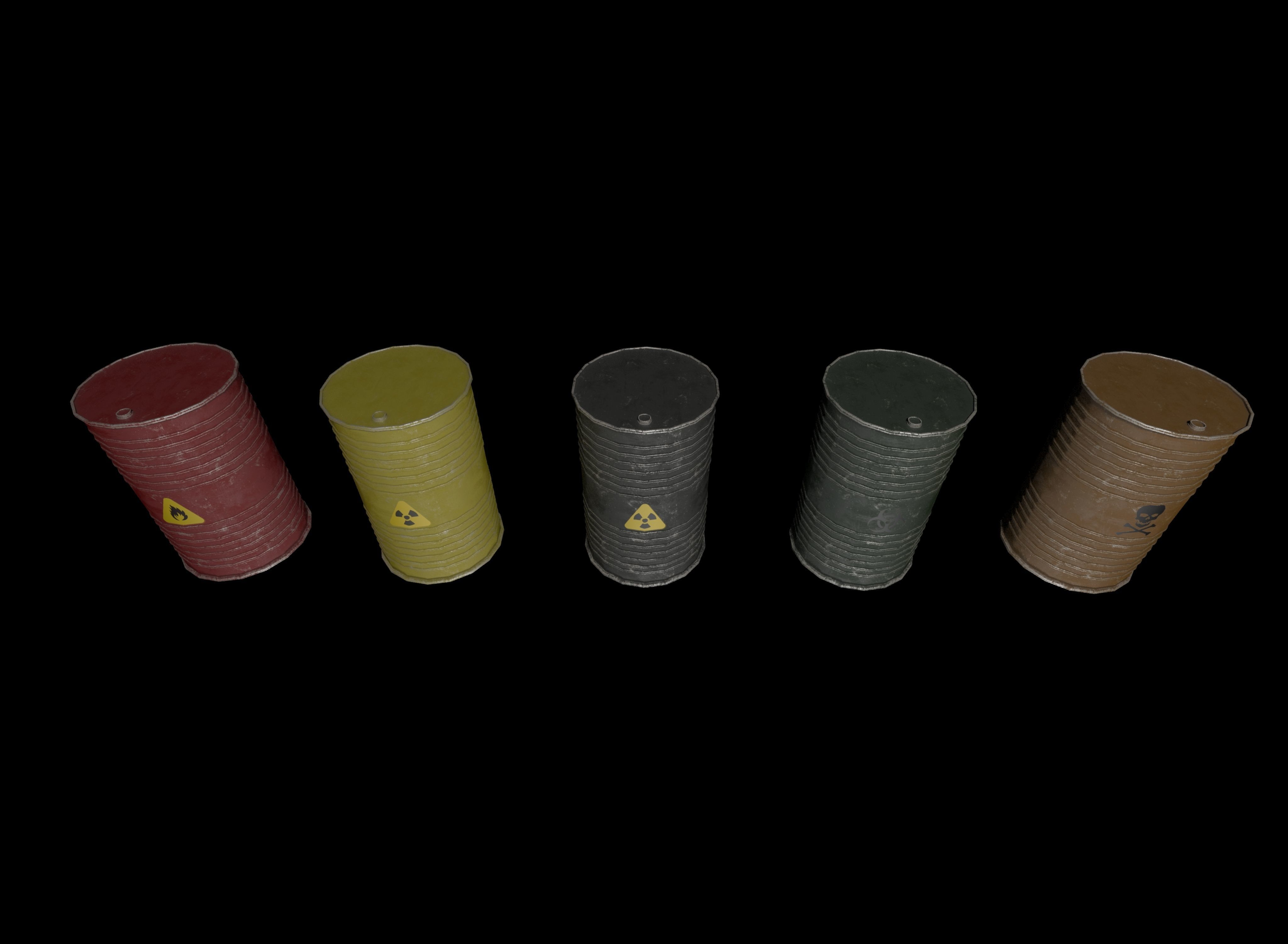 Danger oil barrels set Low-poly 3D model_1