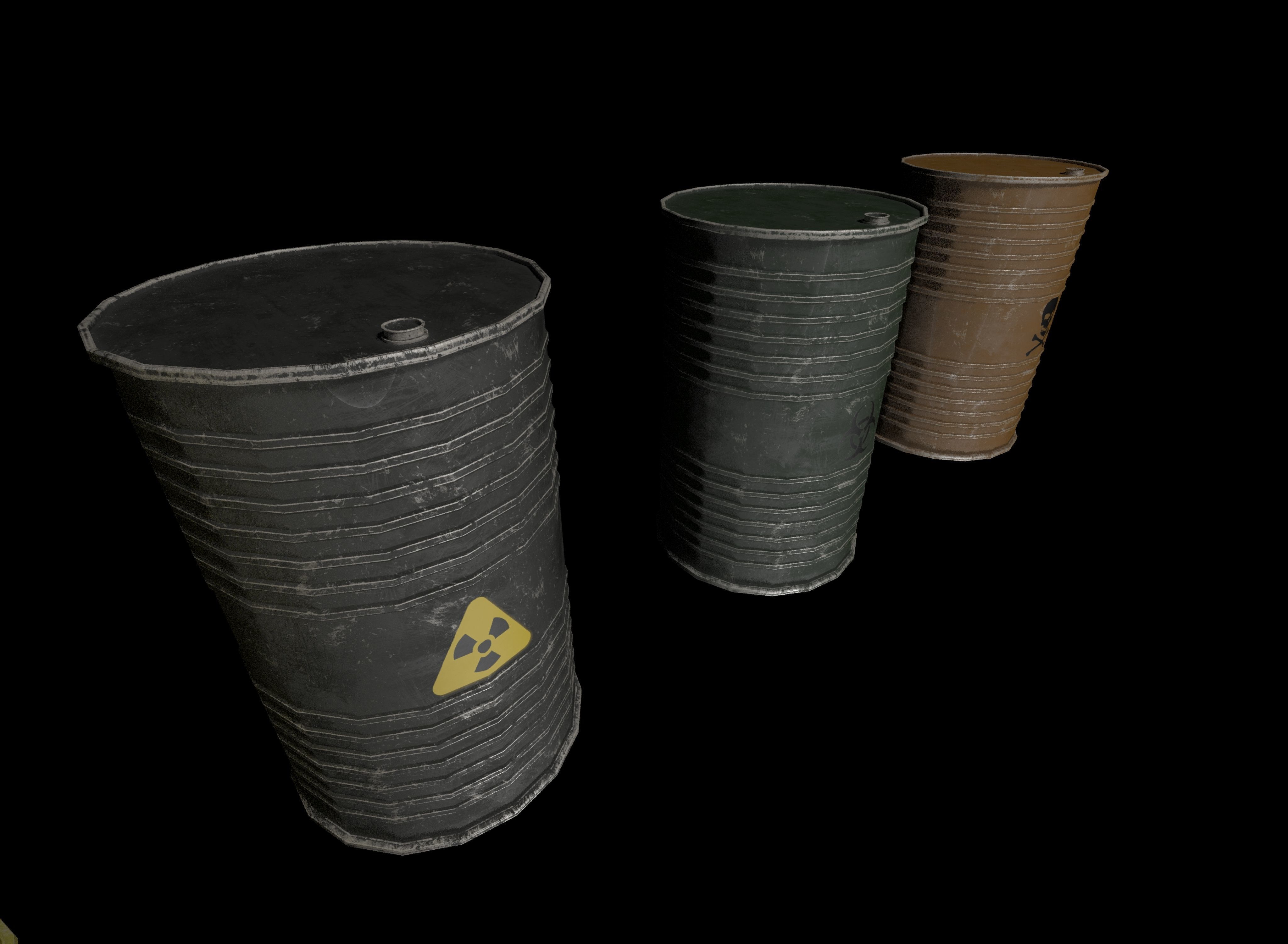 Danger oil barrels set Low-poly 3D model_11
