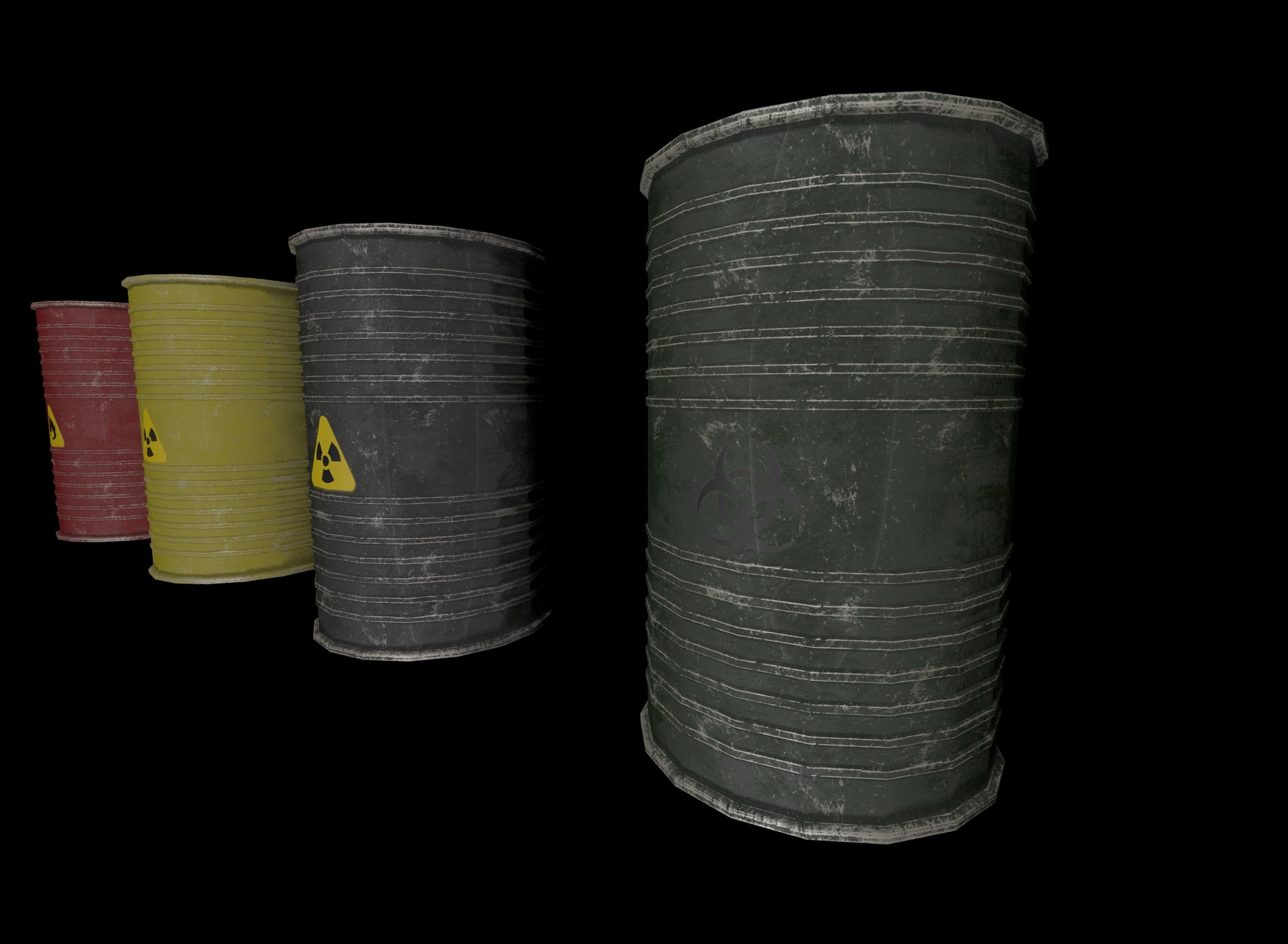 Danger oil barrels set Low-poly 3D model_6