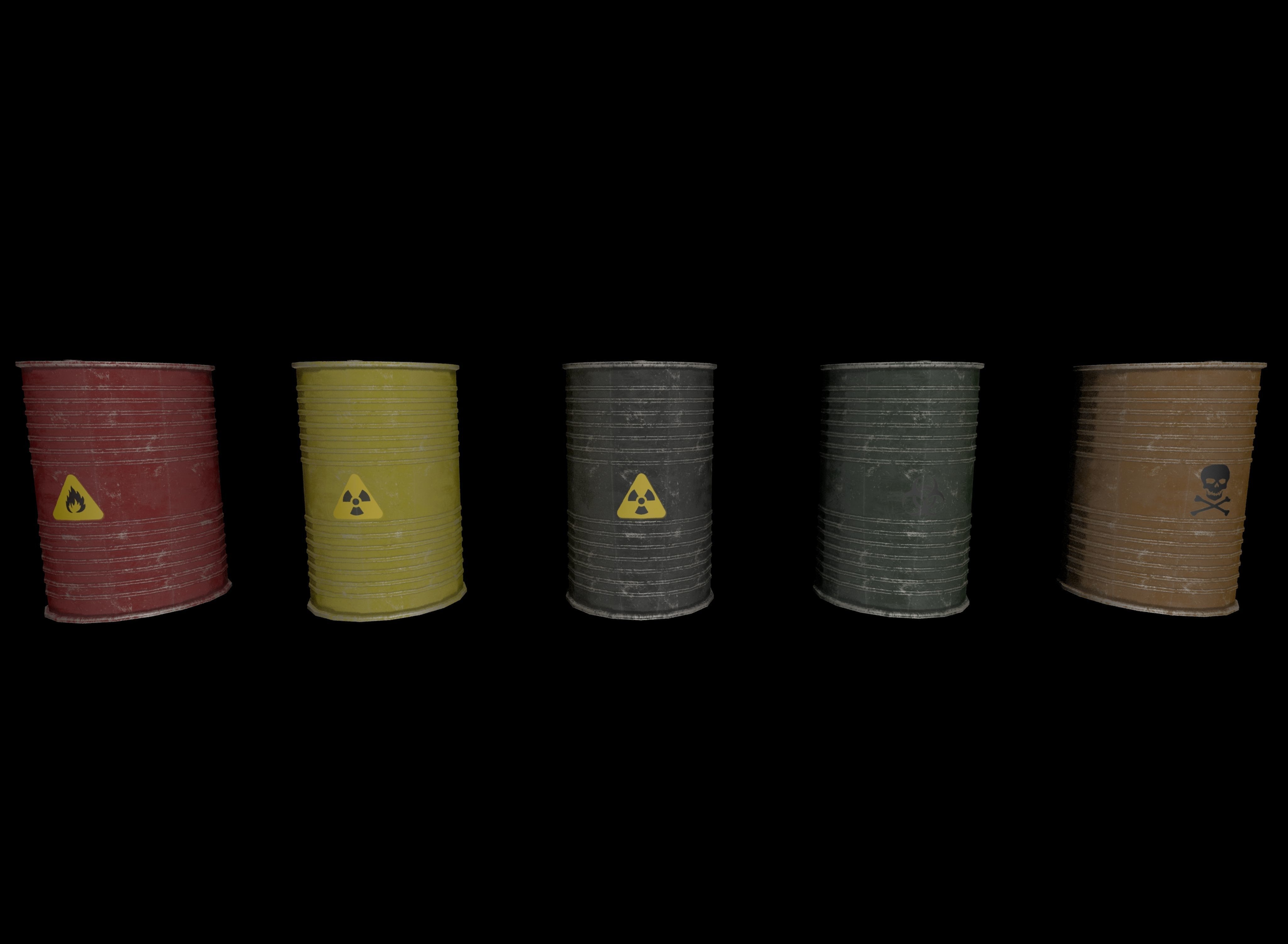 Danger oil barrels set Low-poly 3D model_2
