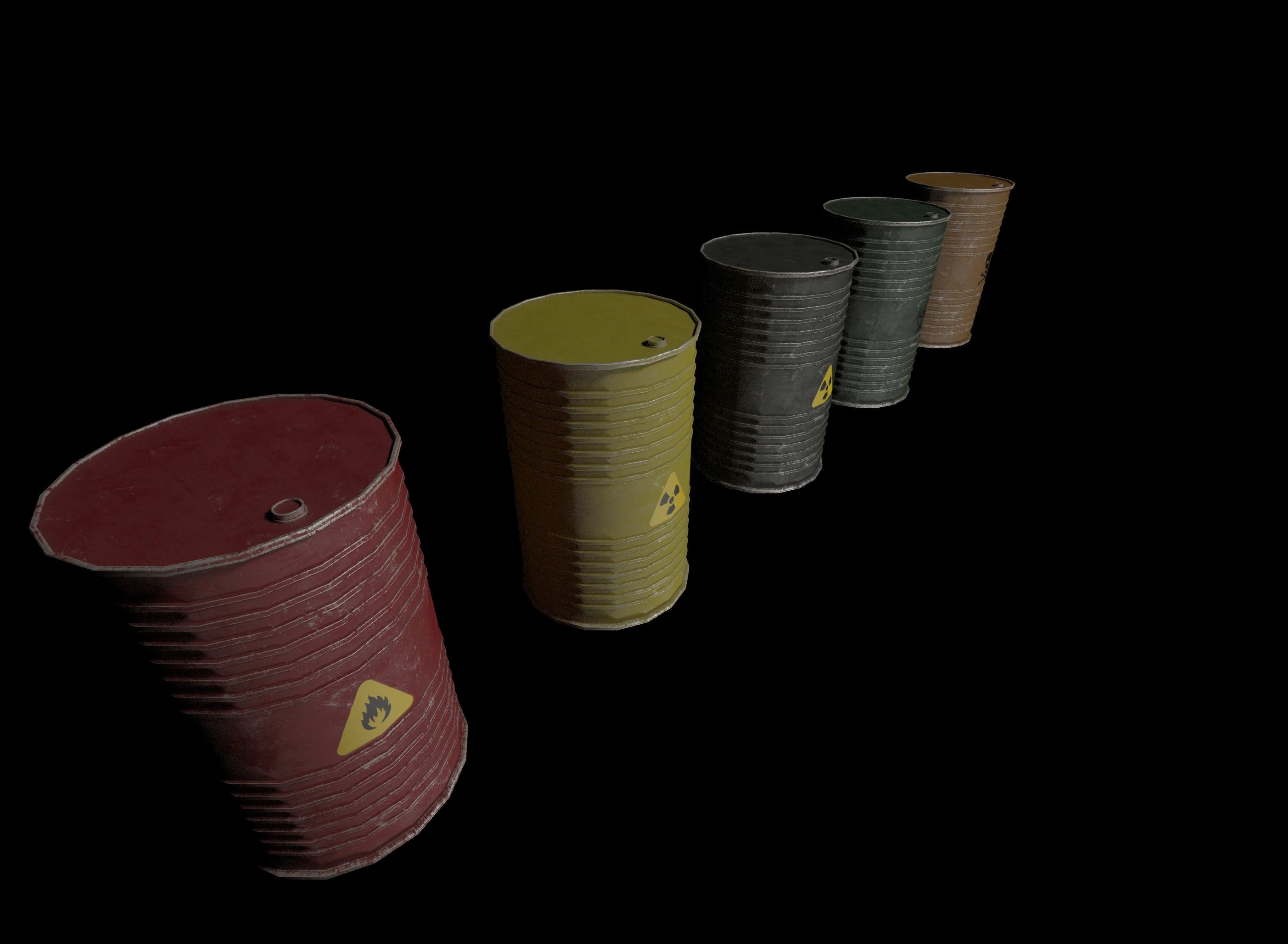 Danger oil barrels set Low-poly 3D model_9