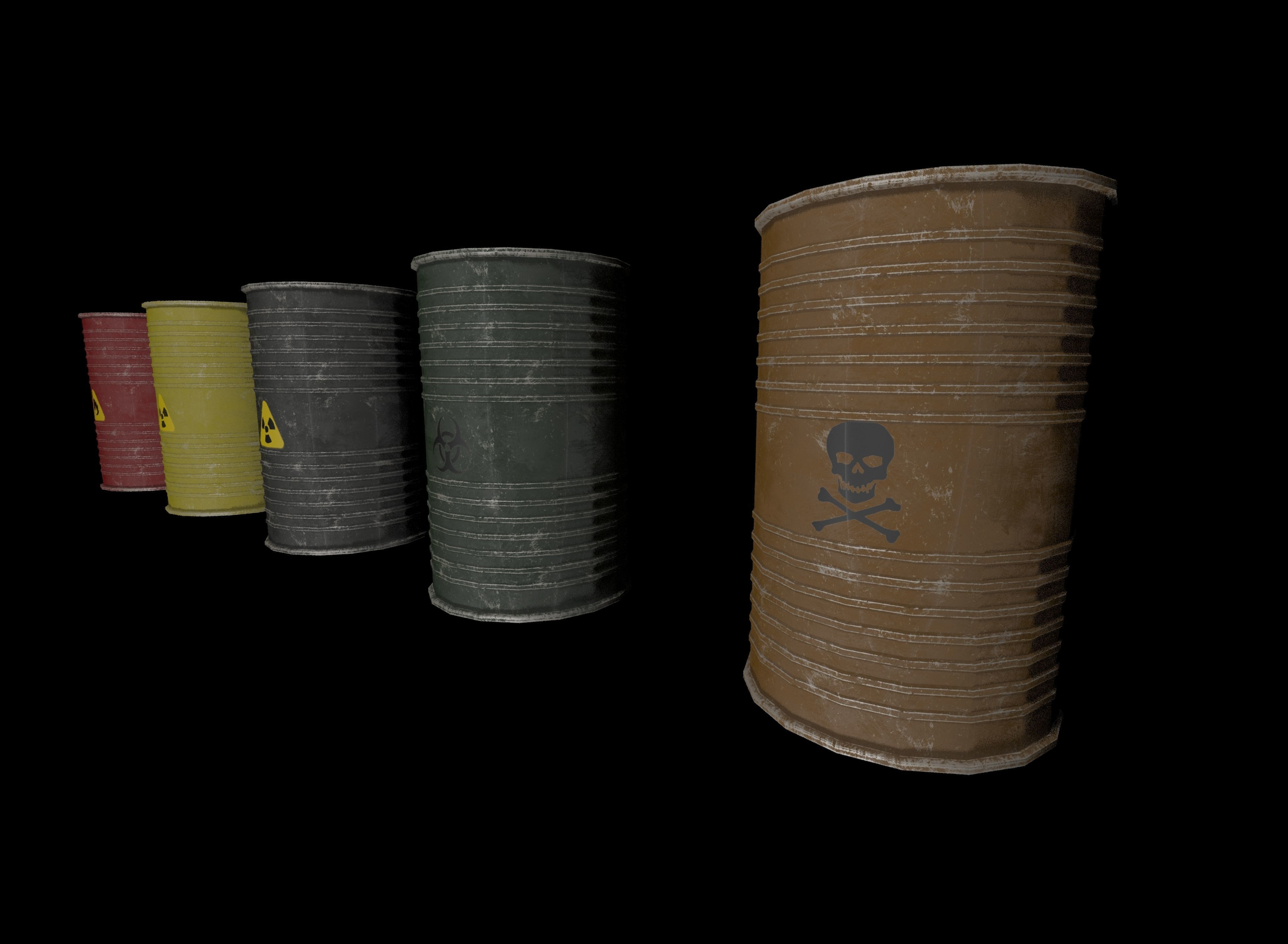 Danger oil barrels set Low-poly 3D model_5