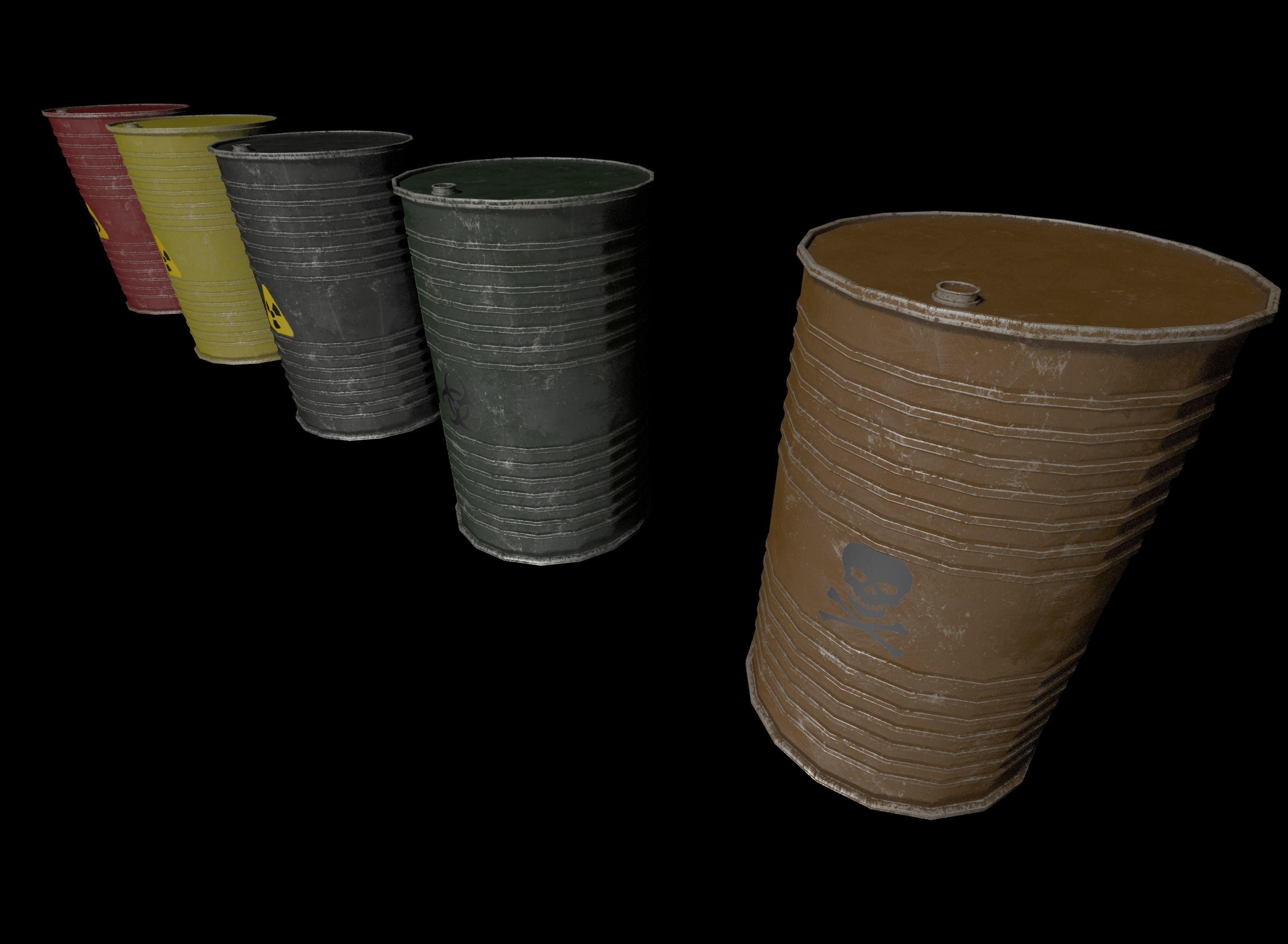 Danger oil barrels set Low-poly 3D model_4