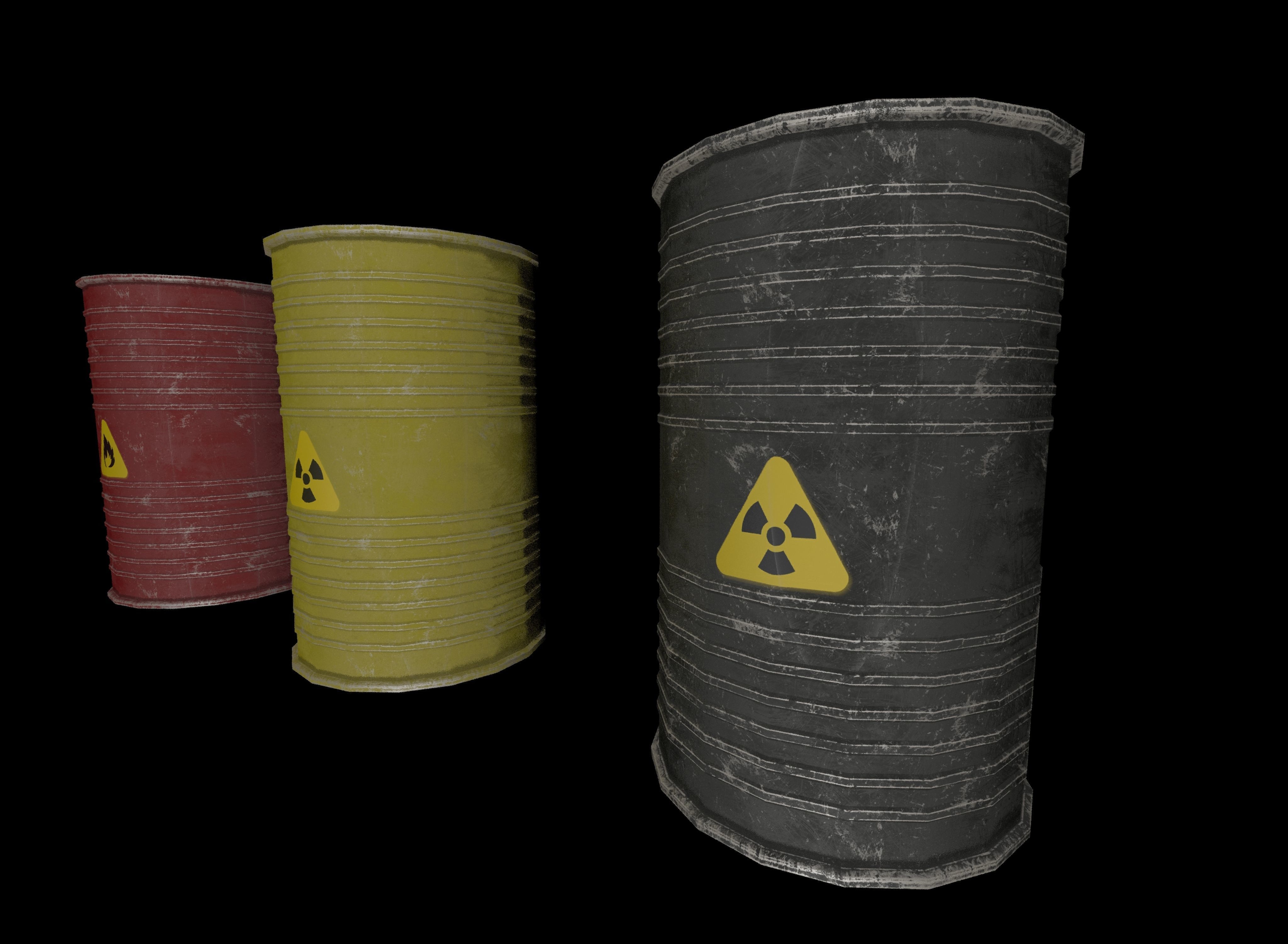 Danger oil barrels set Low-poly 3D model_7