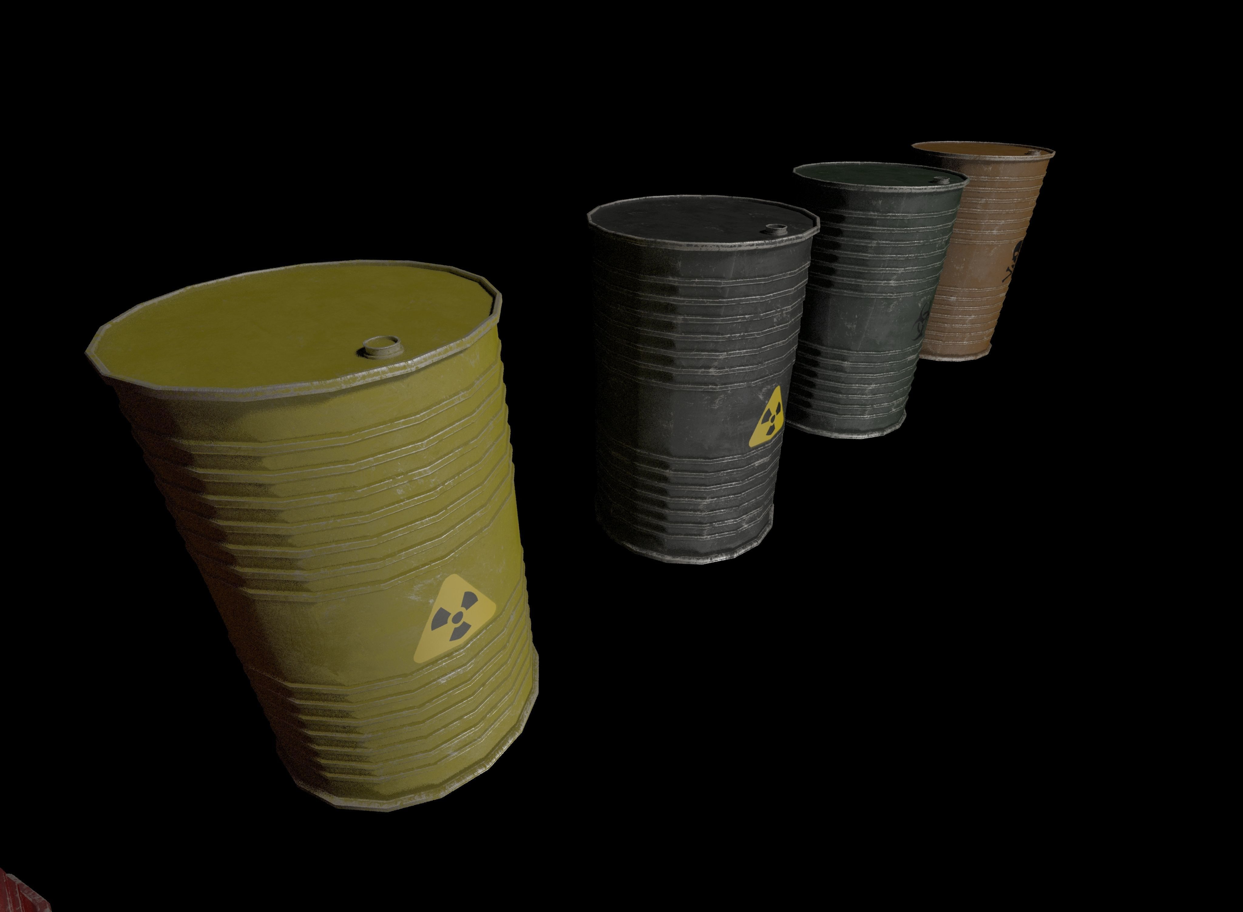 Danger oil barrels set Low-poly 3D model_10