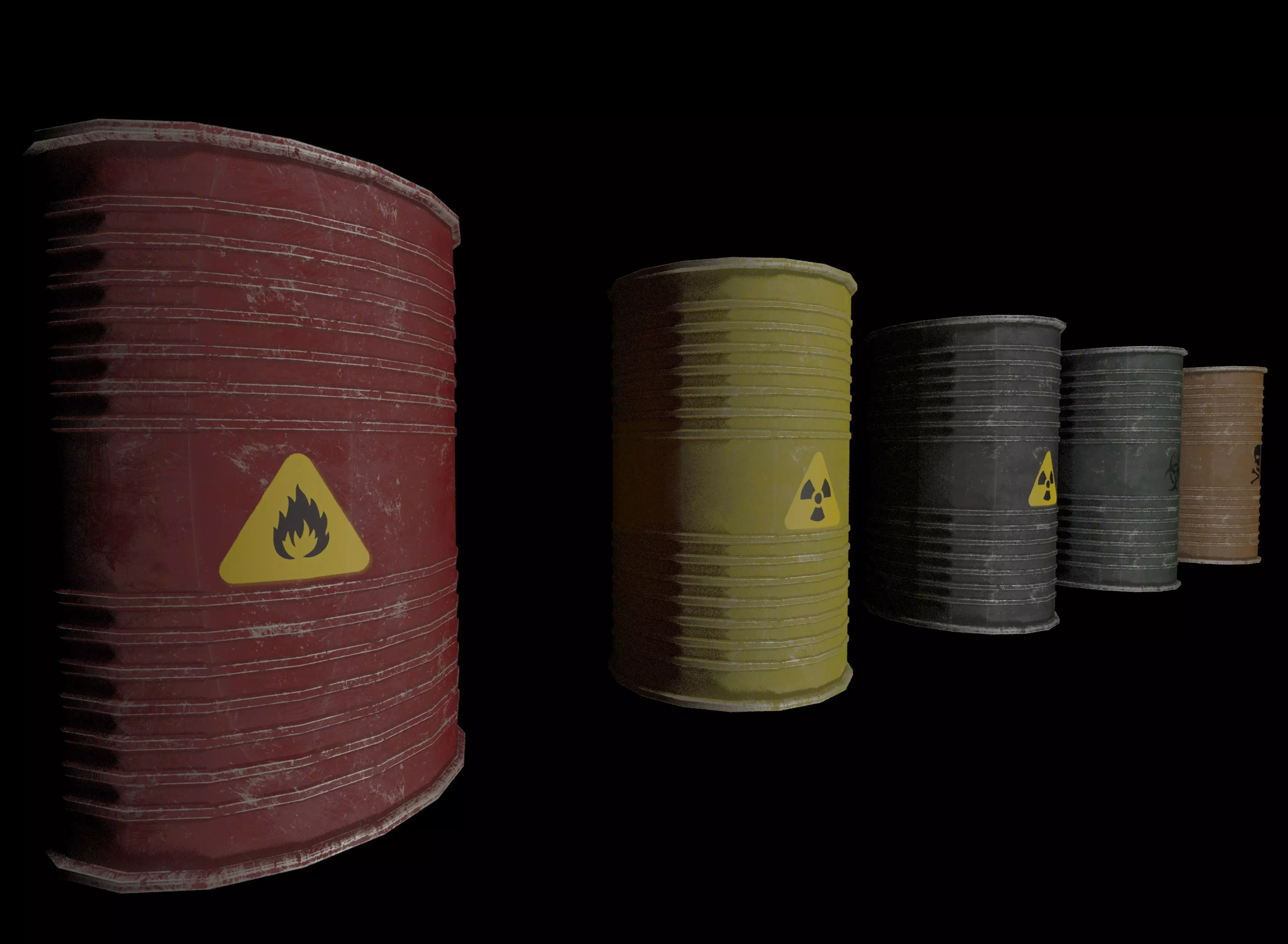 Danger oil barrels set Low-poly 3D model_0