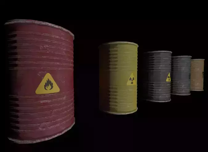 Danger oil barrels set Low-poly 3D model