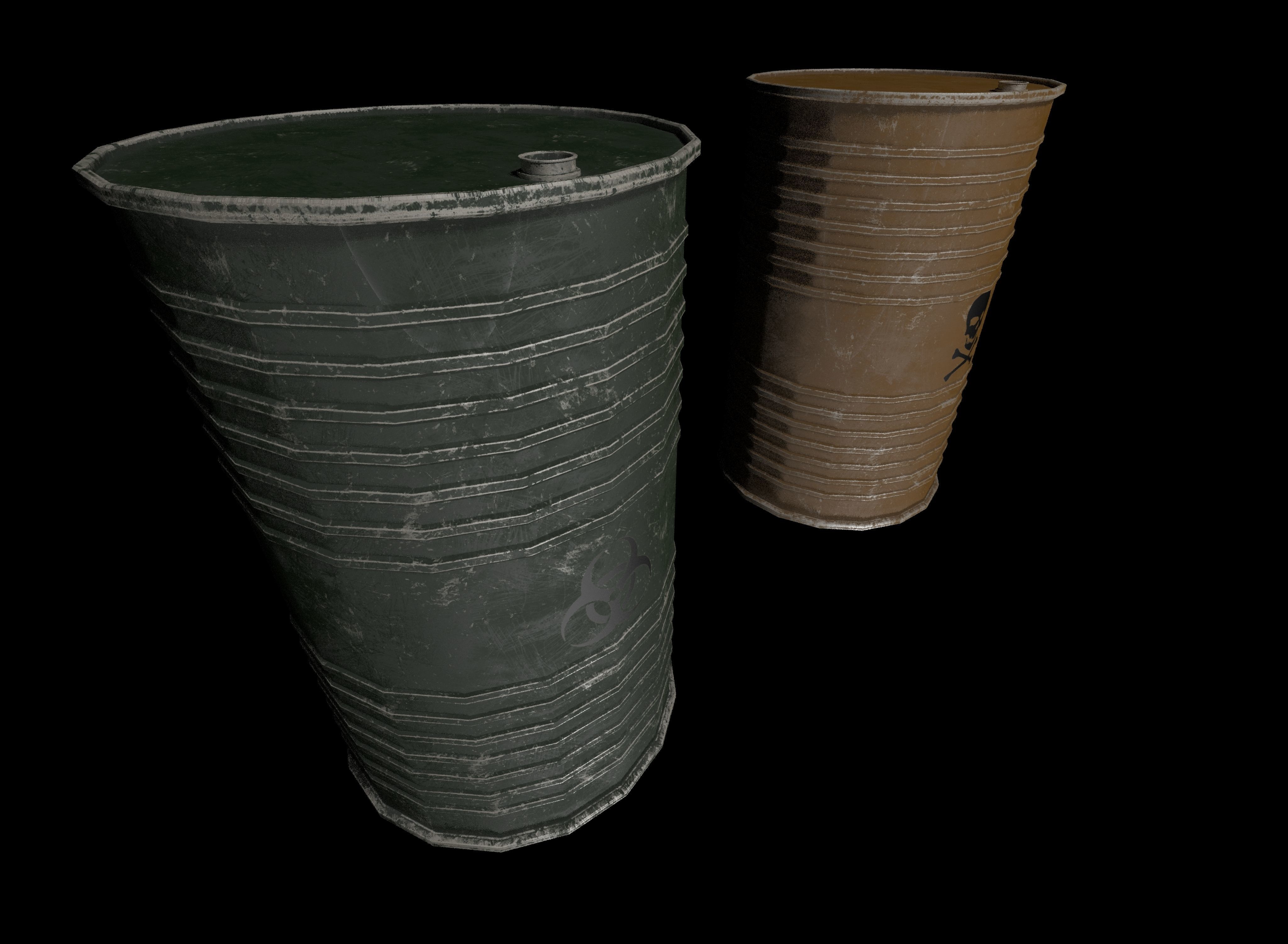Danger oil barrels set Low-poly 3D model_3