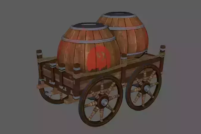 Caravan - 2 two wooden barrels on cart