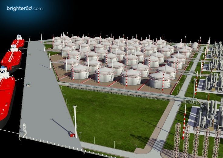 refinery industry area with ship 3D model_8