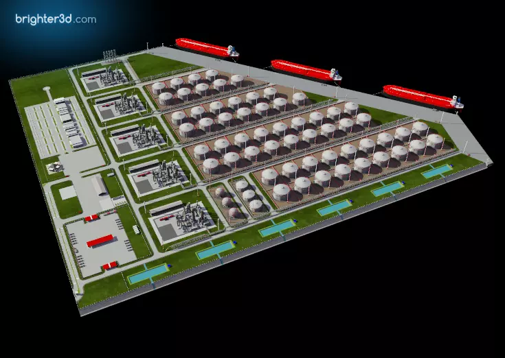 refinery industry area with ship 3D model_0