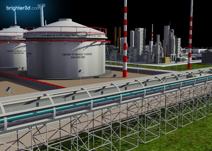 refinery industry area with ship 3D model_9