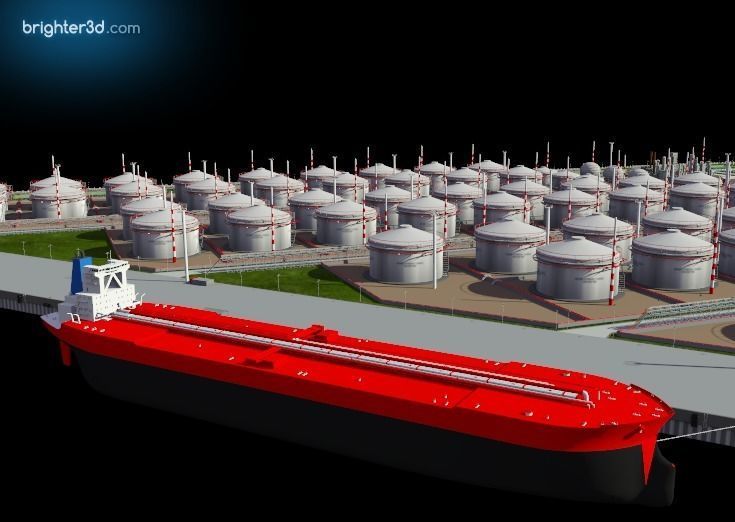 refinery industry area with ship 3D model_6