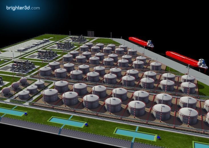 refinery industry area with ship 3D model_7