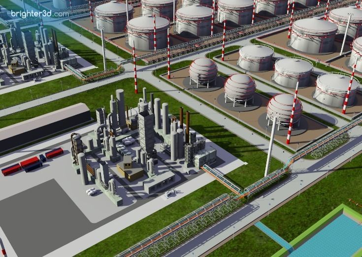 refinery industry area with ship 3D model_4