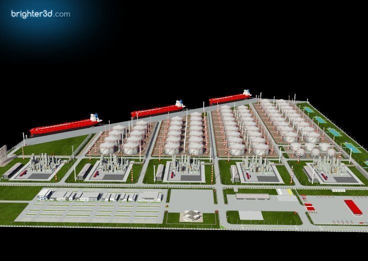 refinery industry area with ship 3D model_1