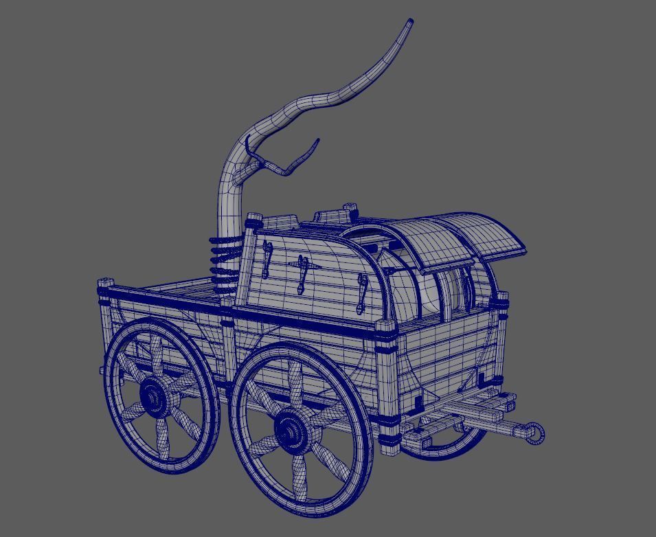 Caravan - 3 wooden wagon with tree 3D model_2