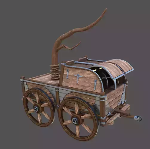 Caravan - 3 wooden wagon with tree