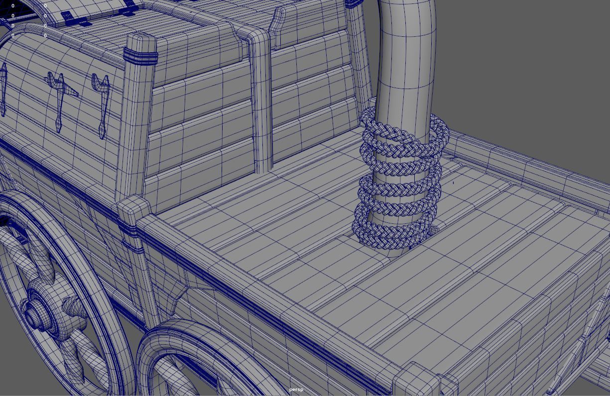 Caravan - 3 wooden wagon with tree 3D model_4