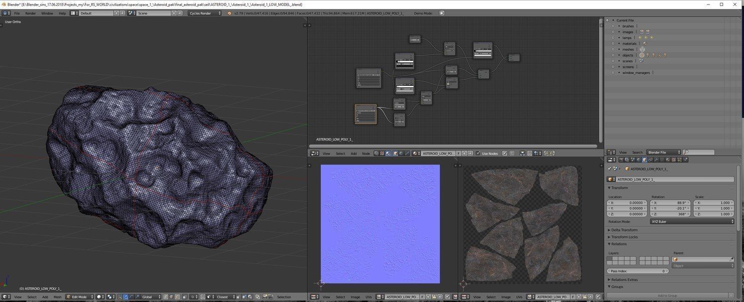 3D asteroids pack model Free low-poly 3D model_6