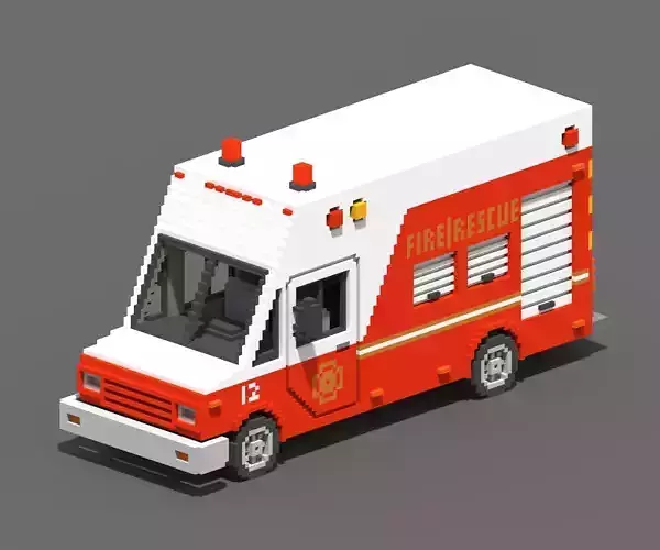 Voxel Fire Rescue Van Low-poly 3D model