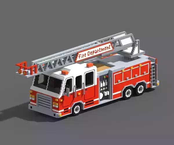 Voxel Fire Truck Low-poly 3D model