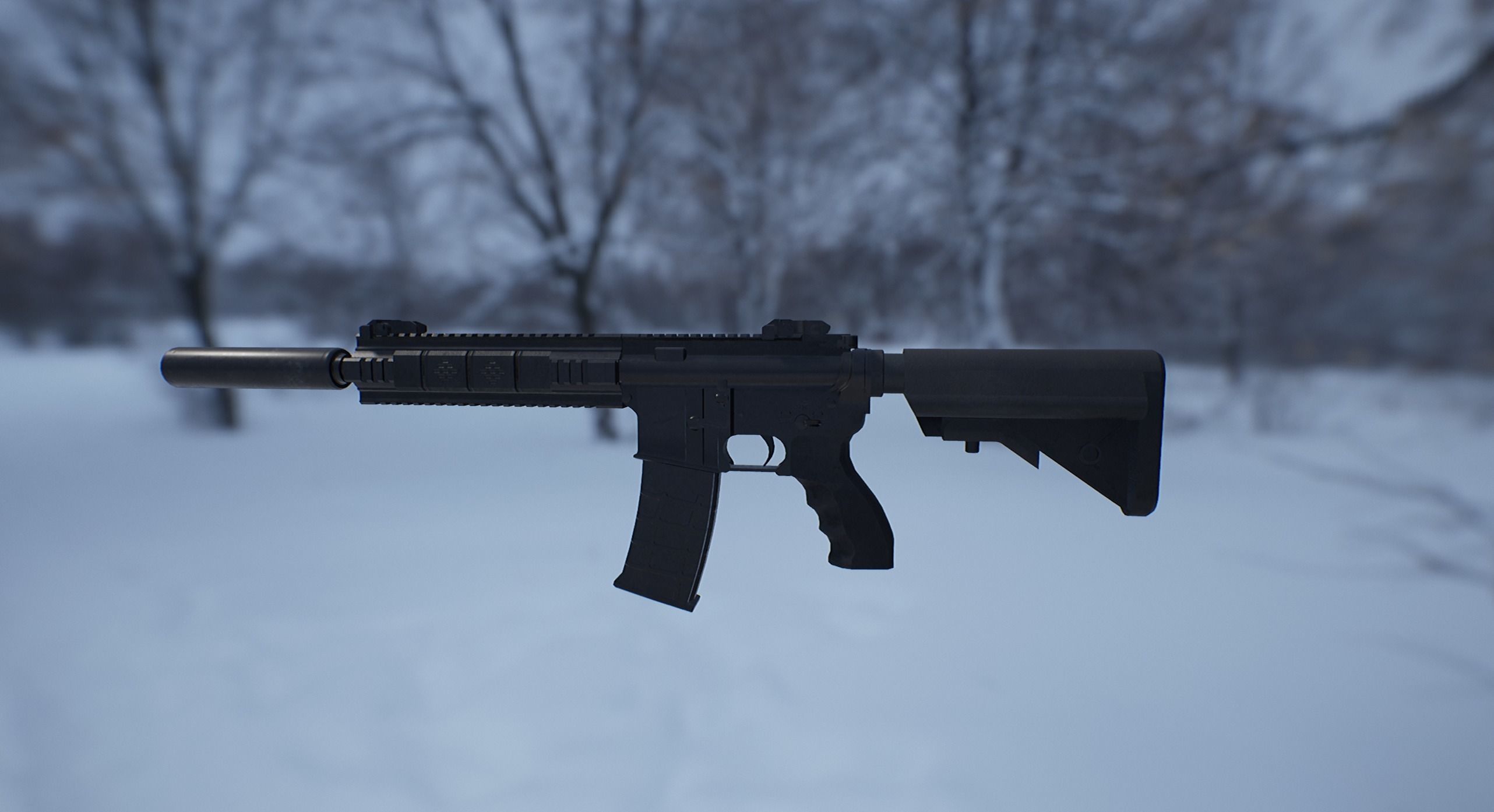 AR15 PBR ar - rifle in snow Low-poly 3D model_3