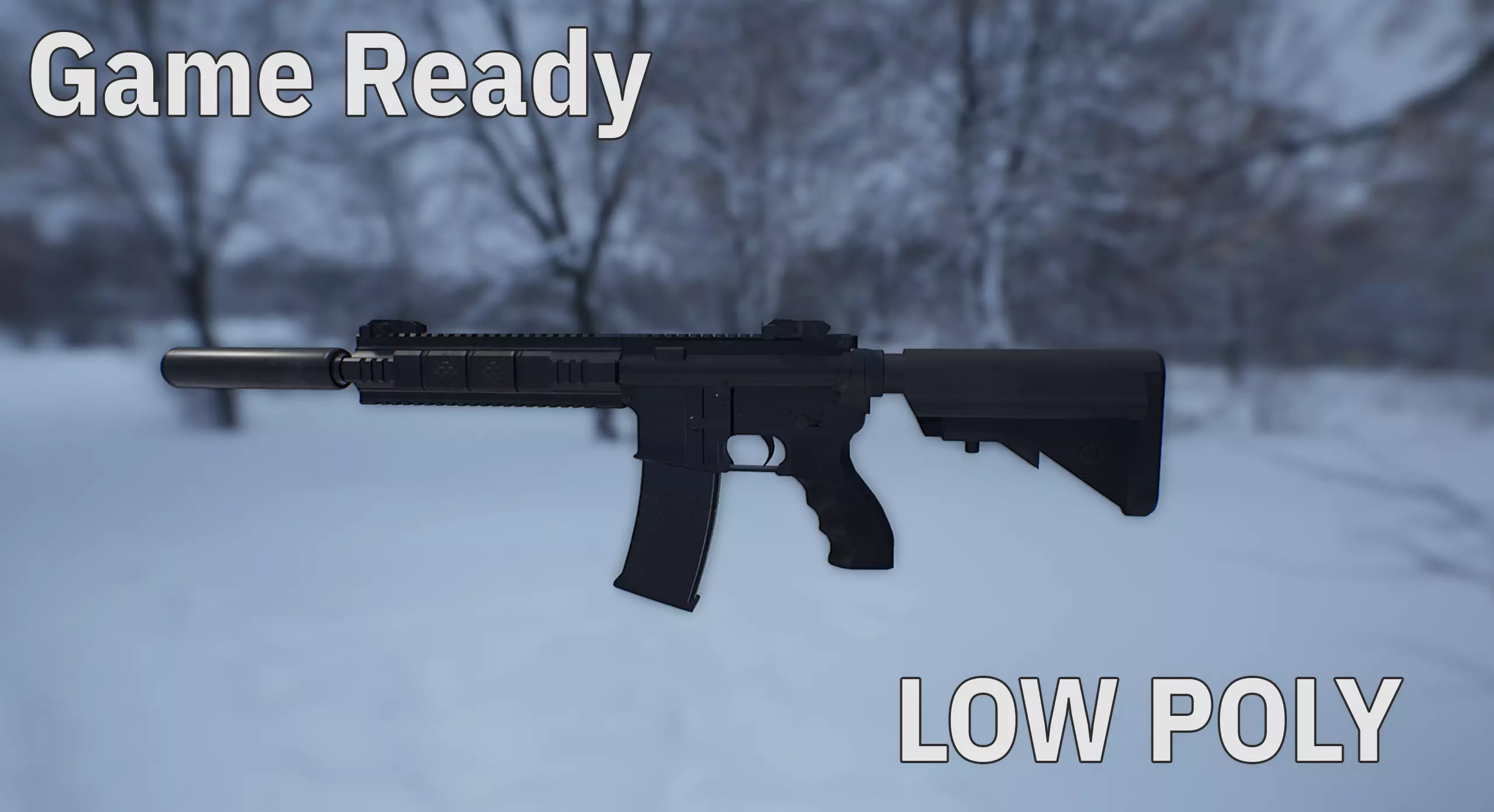 AR15 PBR ar - rifle in snow Low-poly 3D model_0