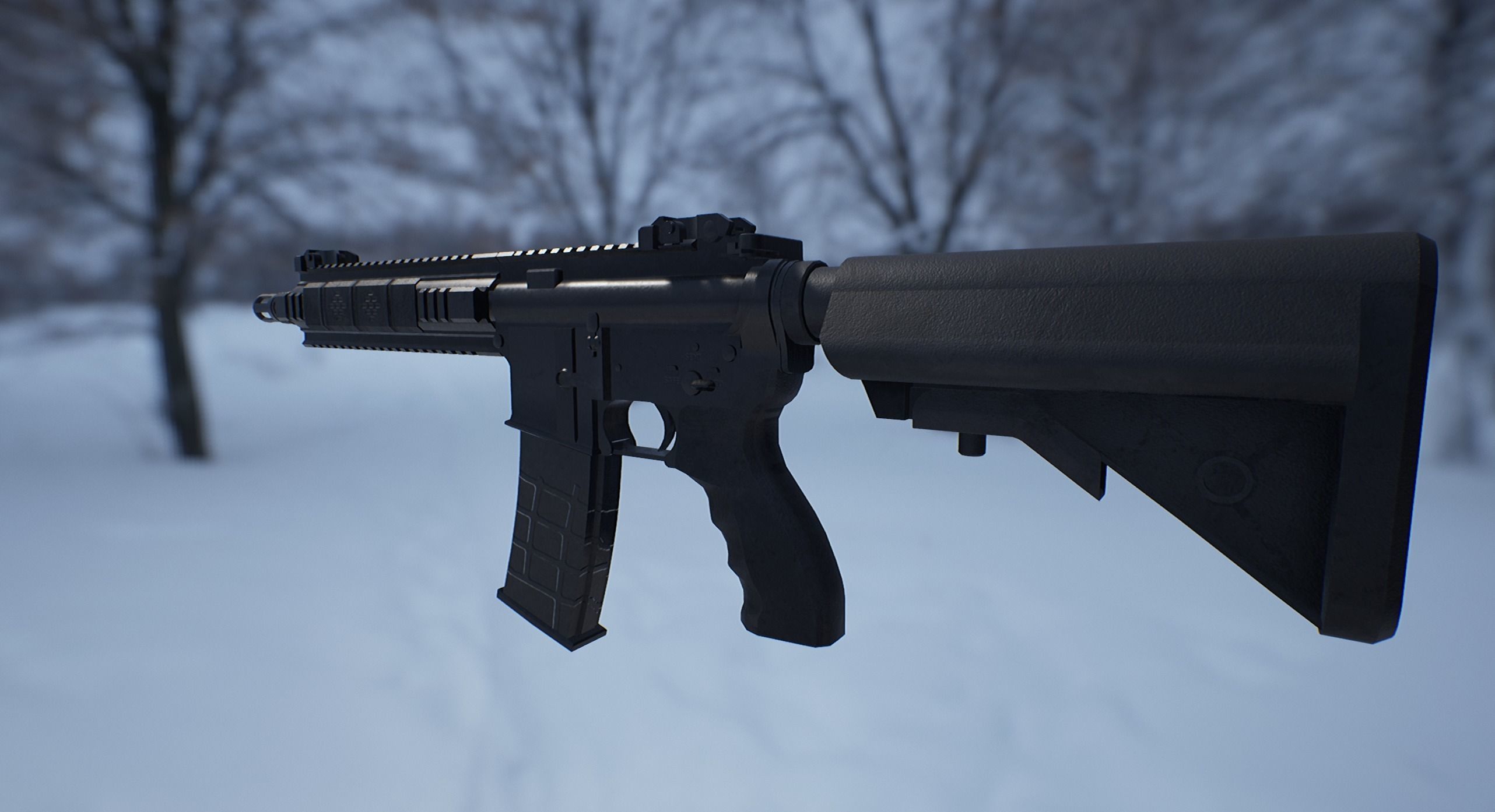 AR15 PBR ar - rifle in snow Low-poly 3D model_5