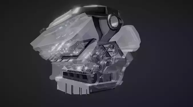 v6 car engine transparent animated Low-poly 3D model