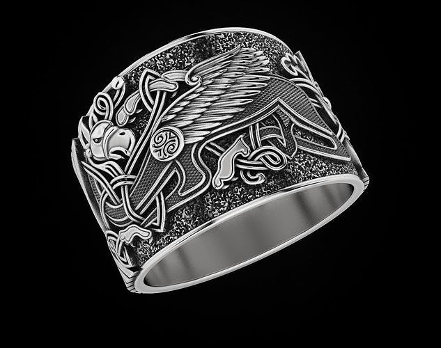 Stylish male ring with griffin 464 3D print model