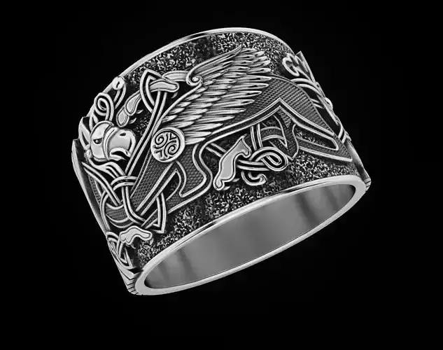 Stylish male ring with griffin 464 3D print model