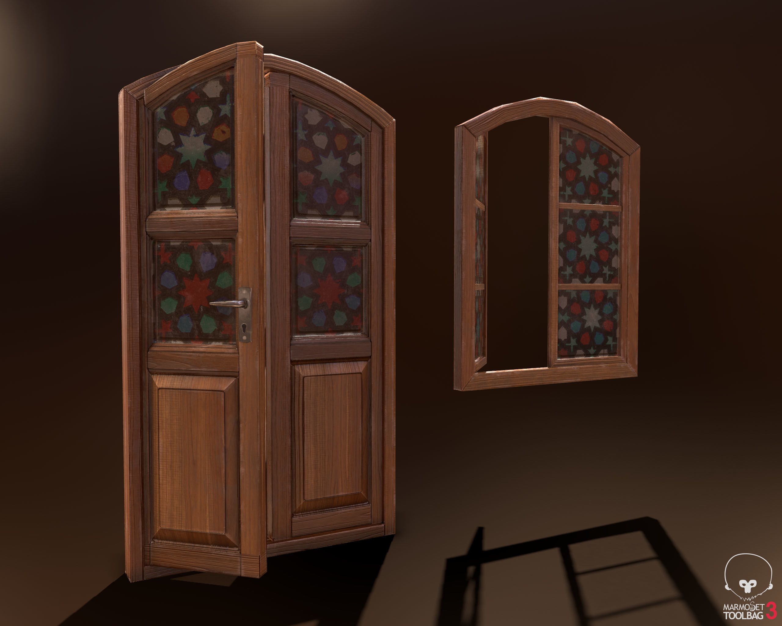 Old Wooden Door and Window Low poly PBR Low-poly 3D model_3