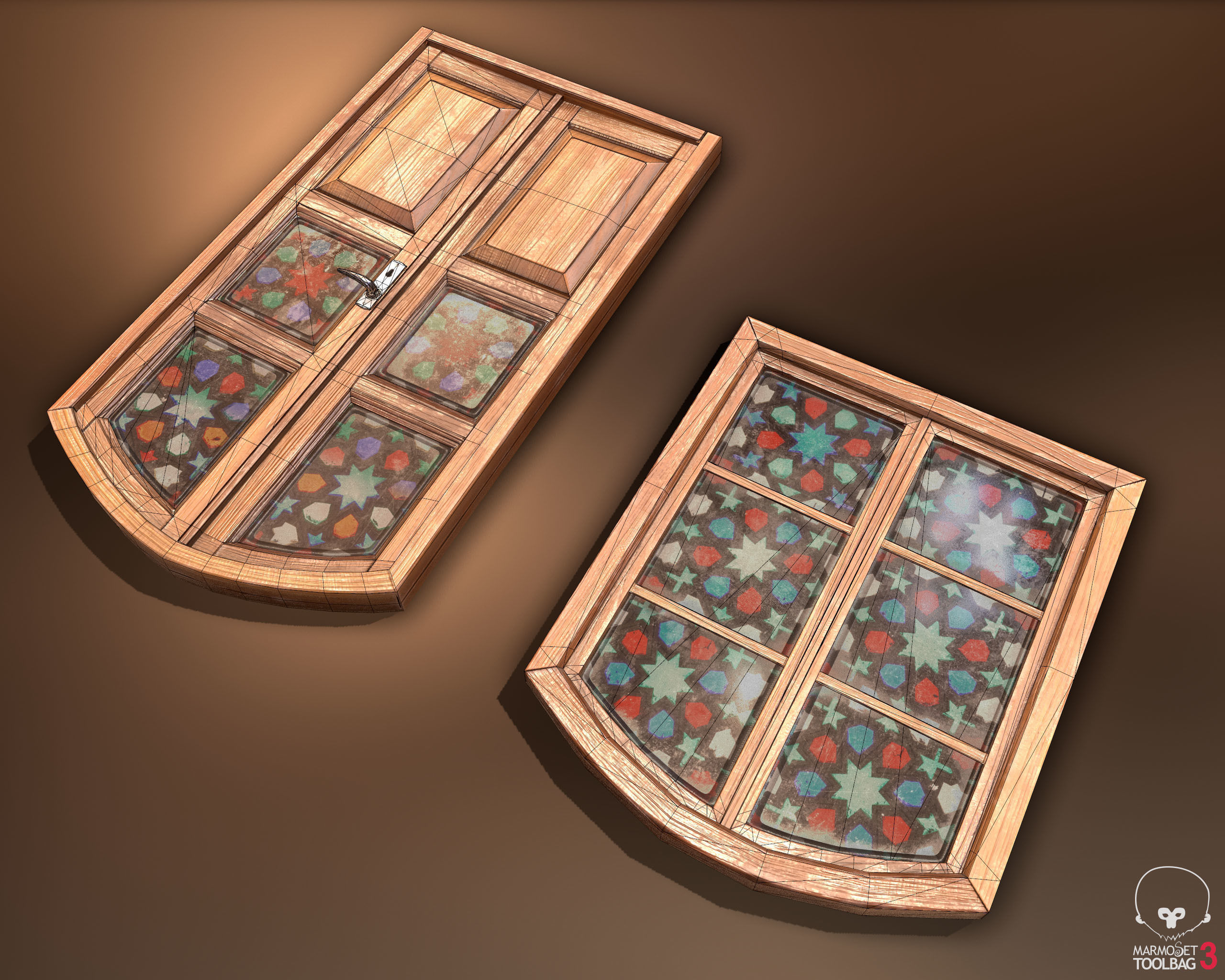 Old Wooden Door and Window Low poly PBR Low-poly 3D model_16