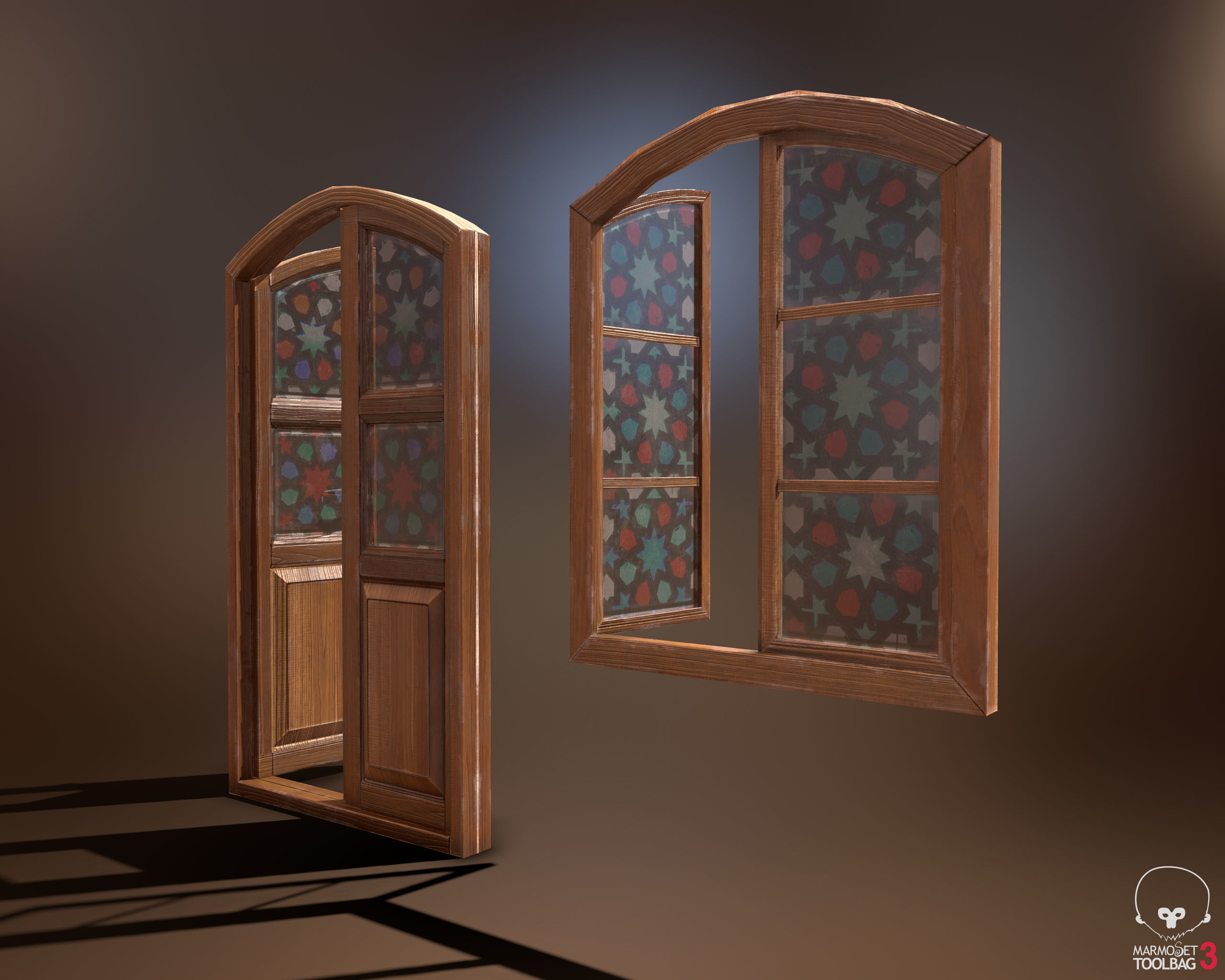 Old Wooden Door and Window Low poly PBR Low-poly 3D model_5