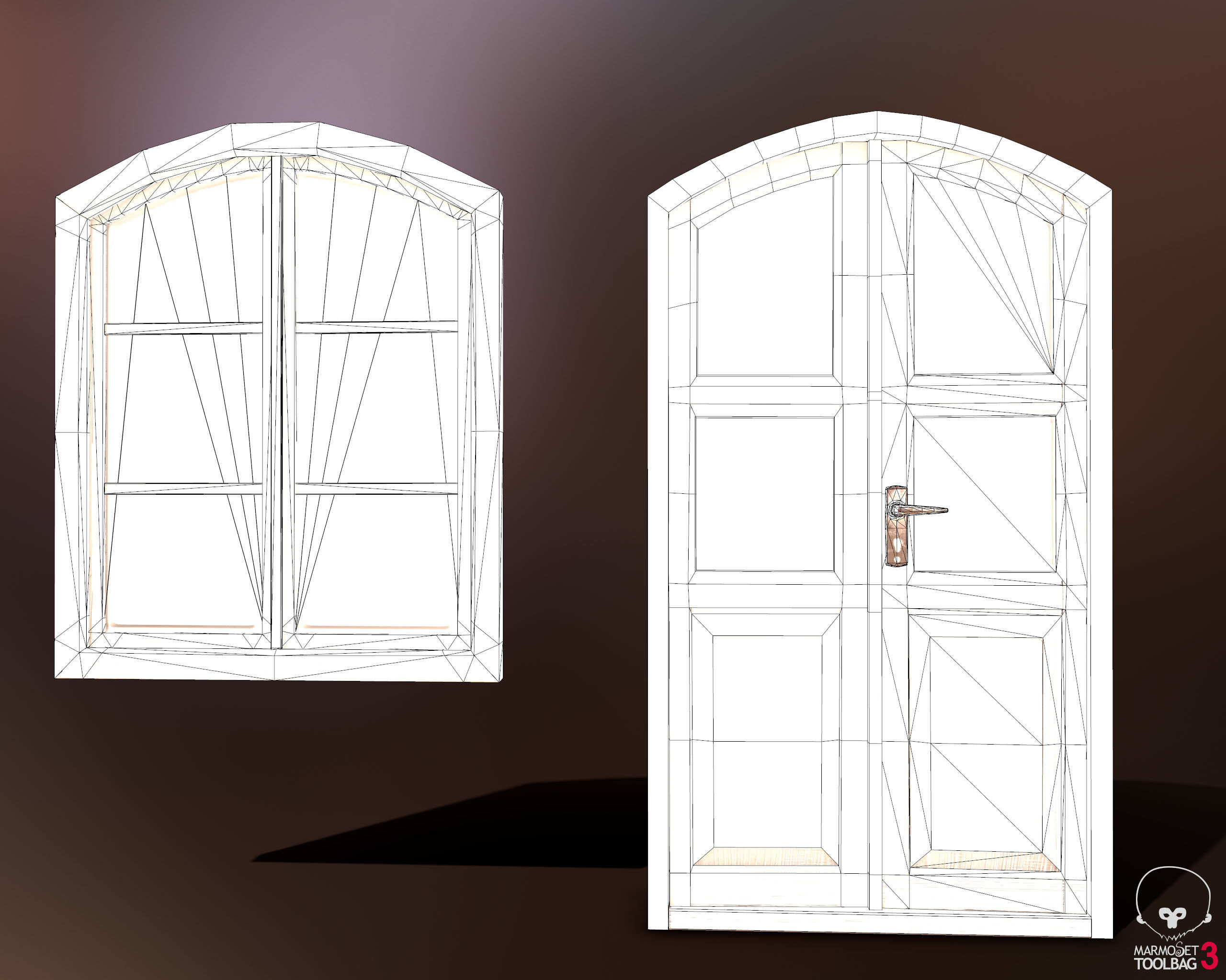 Old Wooden Door and Window Low poly PBR Low-poly 3D model_11