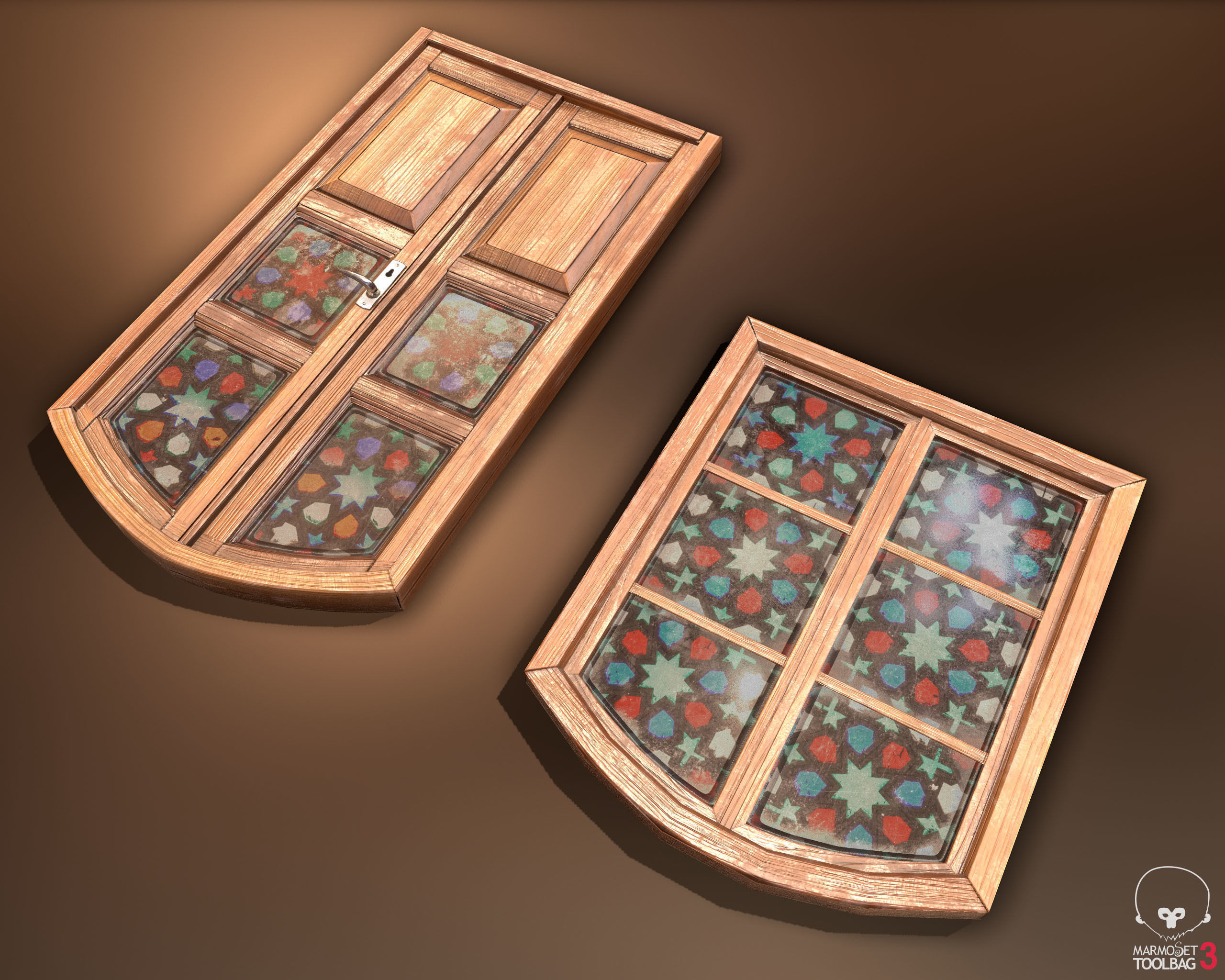 Old Wooden Door and Window Low poly PBR Low-poly 3D model_15