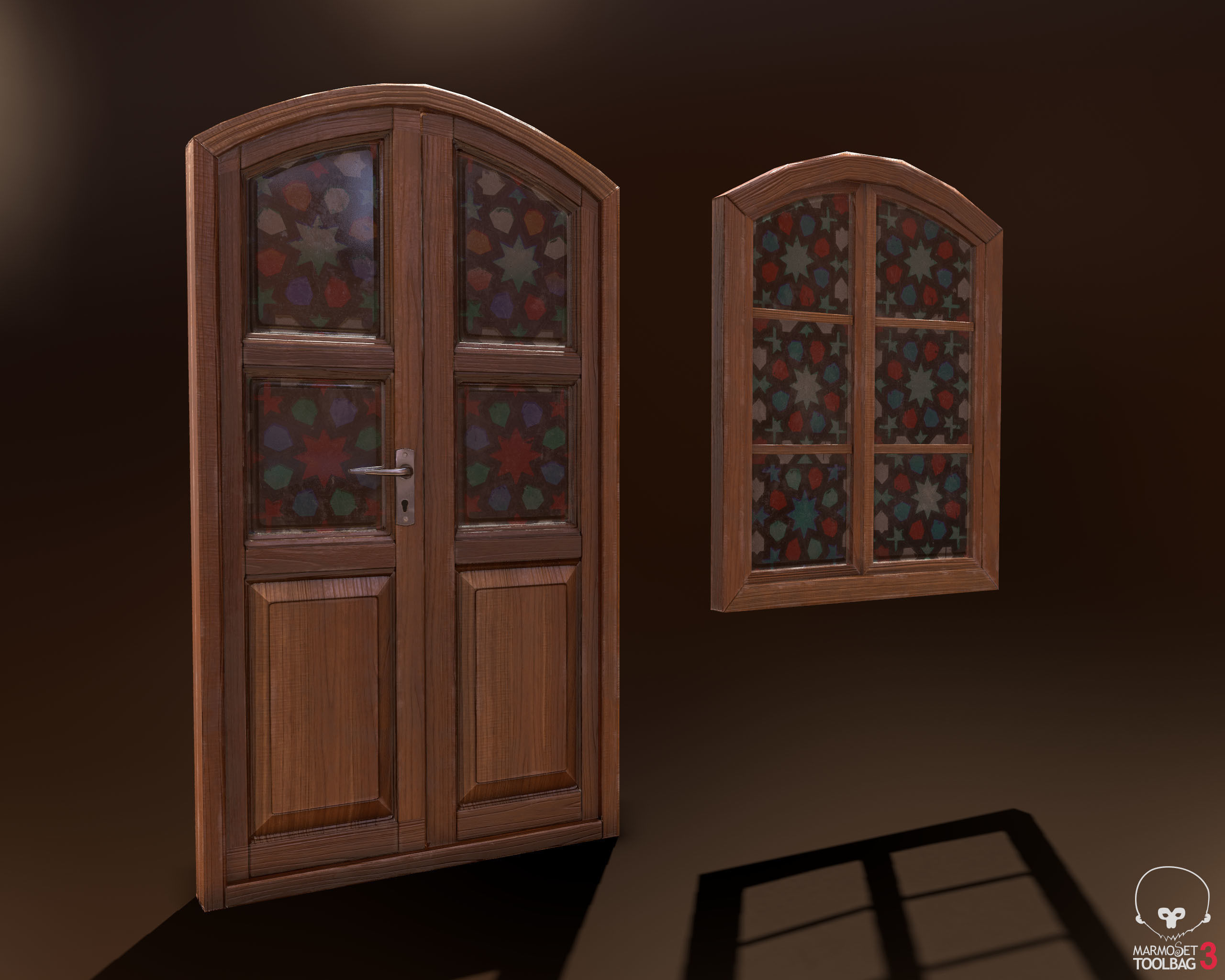 Old Wooden Door and Window Low poly PBR Low-poly 3D model_4
