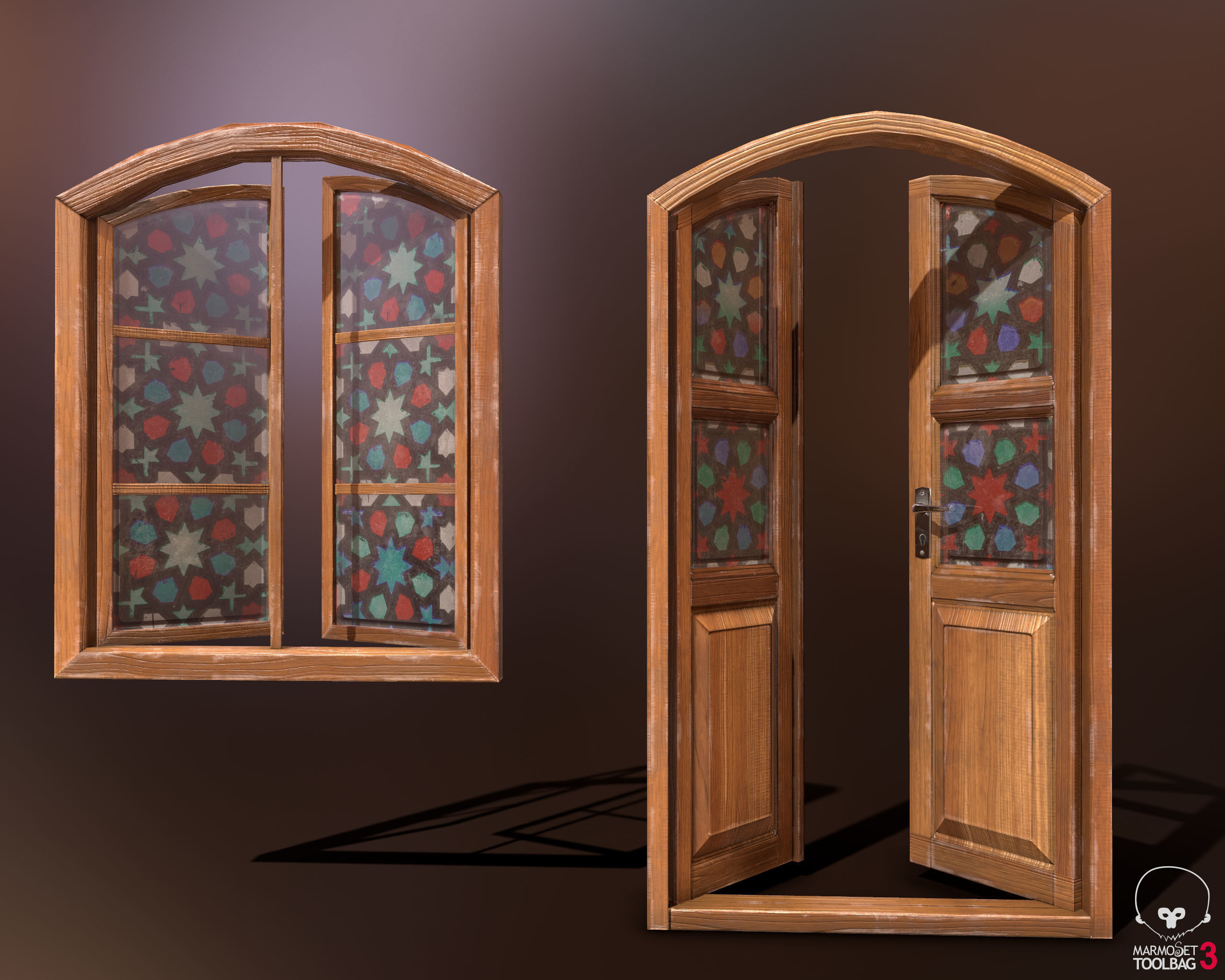 Old Wooden Door and Window Low poly PBR Low-poly 3D model_9