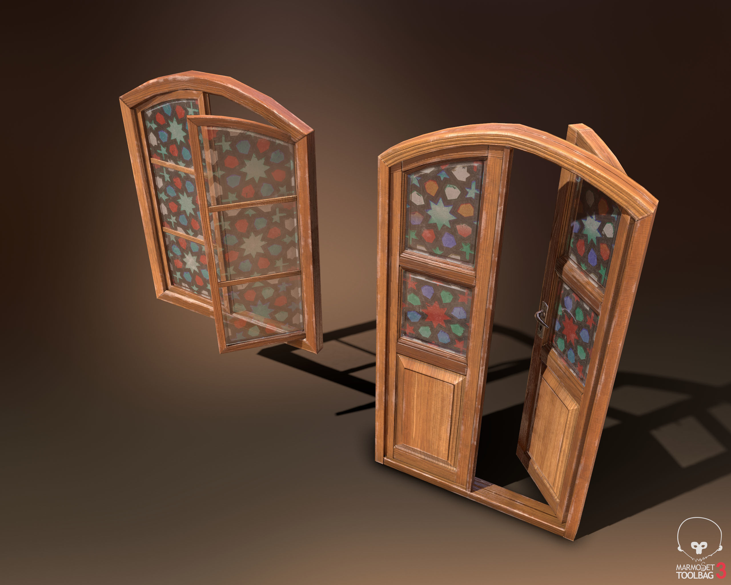 Old Wooden Door and Window Low poly PBR Low-poly 3D model_2