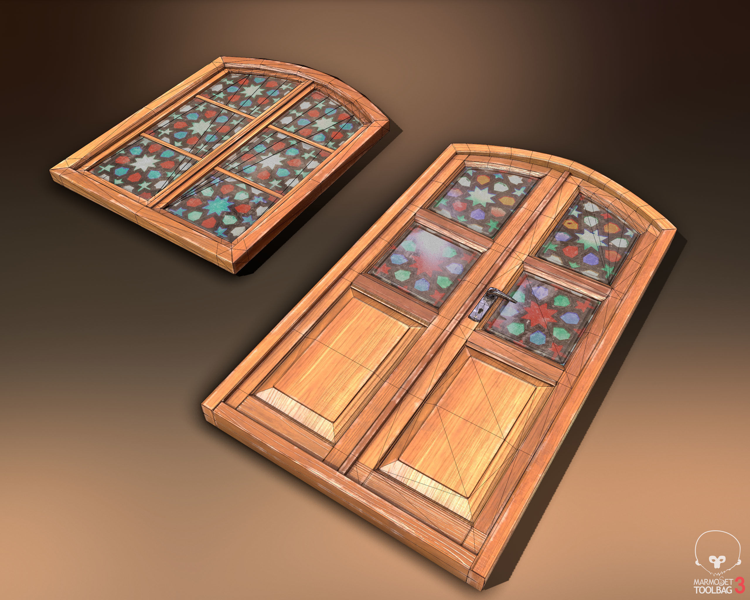 Old Wooden Door and Window Low poly PBR Low-poly 3D model_13