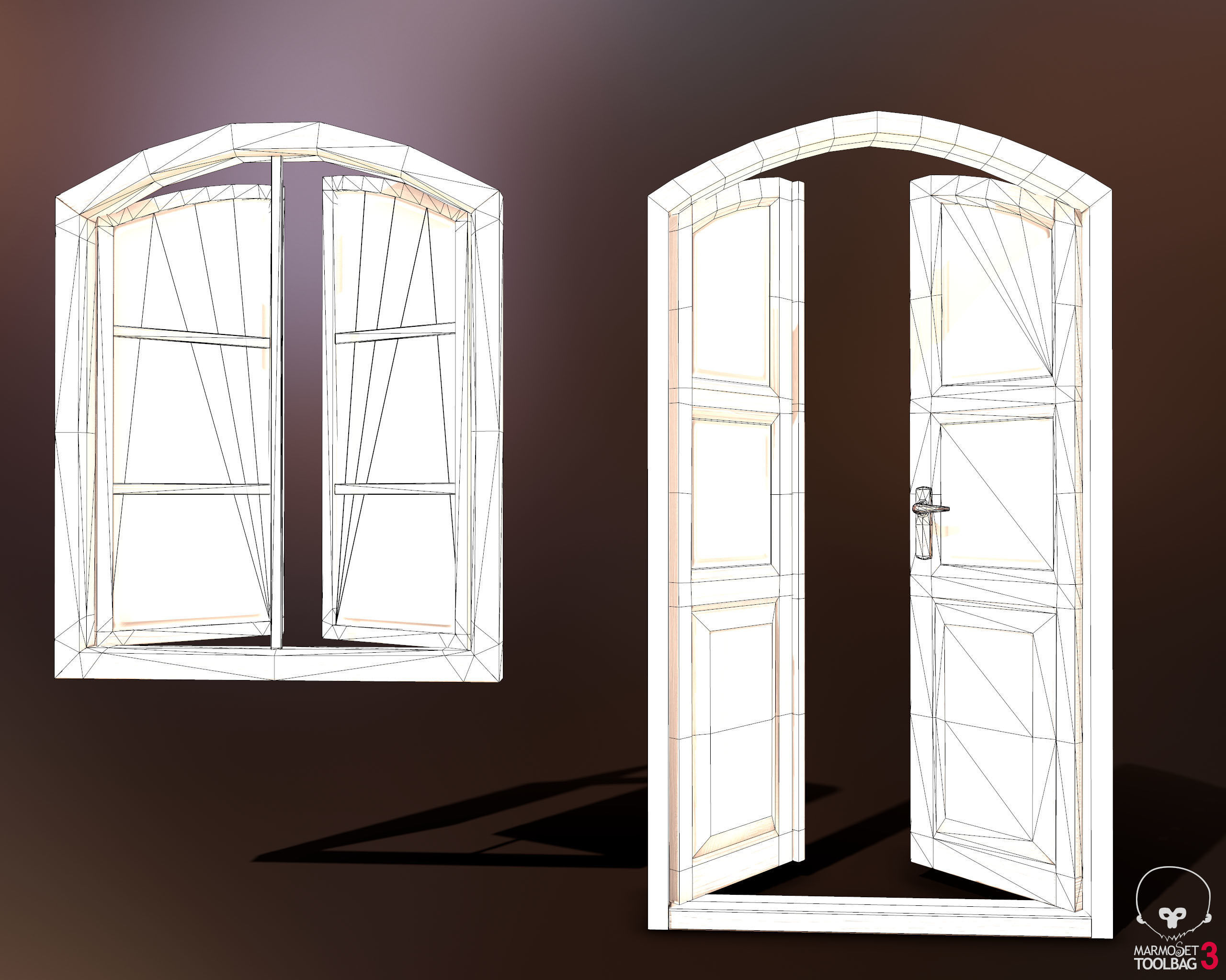 Old Wooden Door and Window Low poly PBR Low-poly 3D model_10