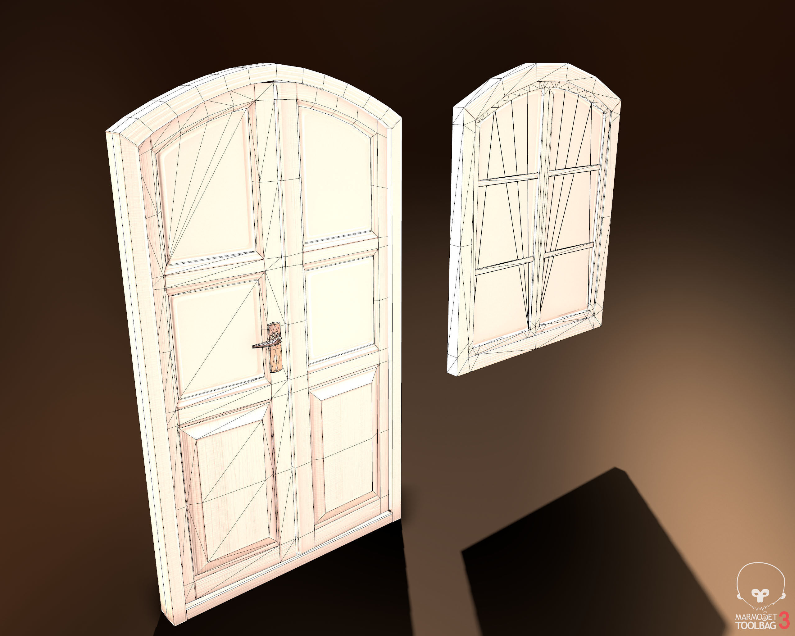 Old Wooden Door and Window Low poly PBR Low-poly 3D model_12