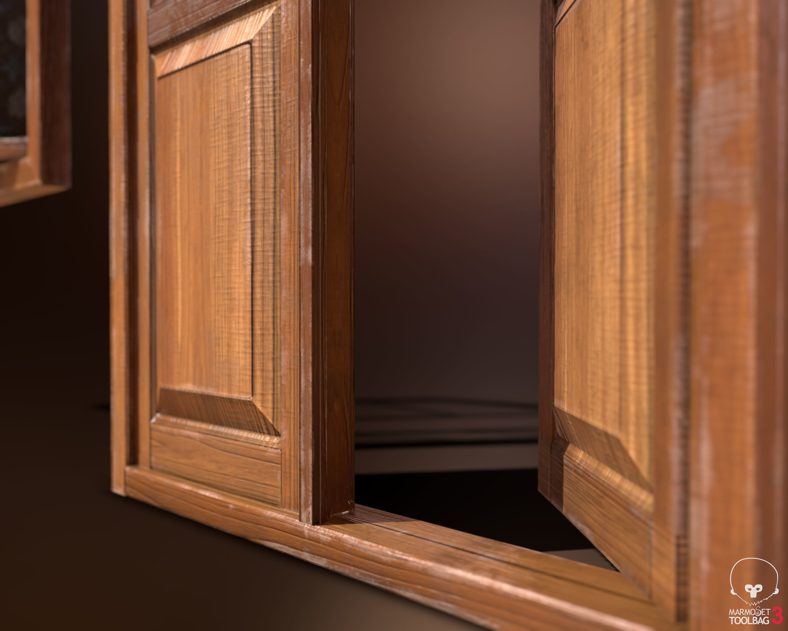 Old Wooden Door and Window Low poly PBR Low-poly 3D model_7