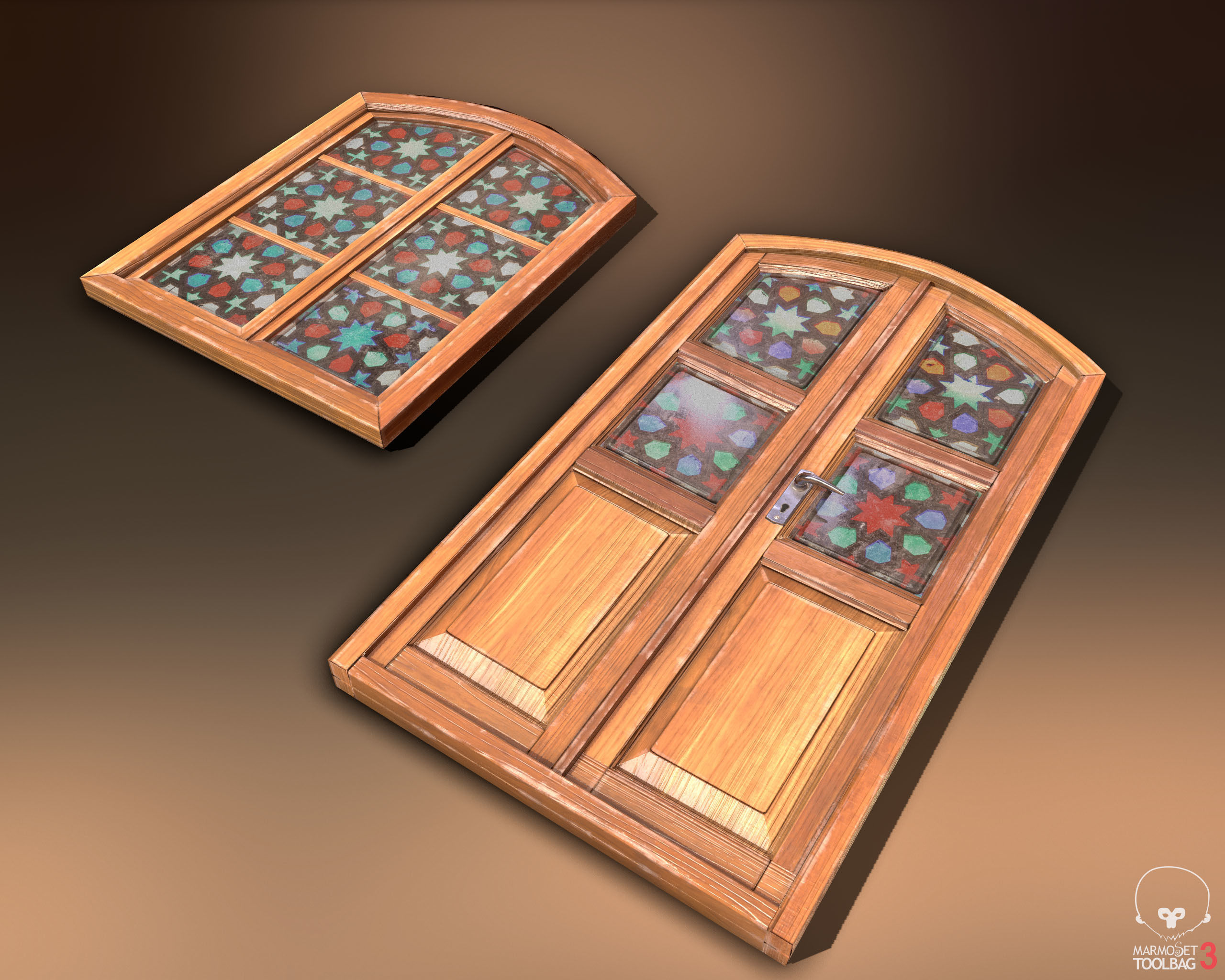 Old Wooden Door and Window Low poly PBR Low-poly 3D model_14