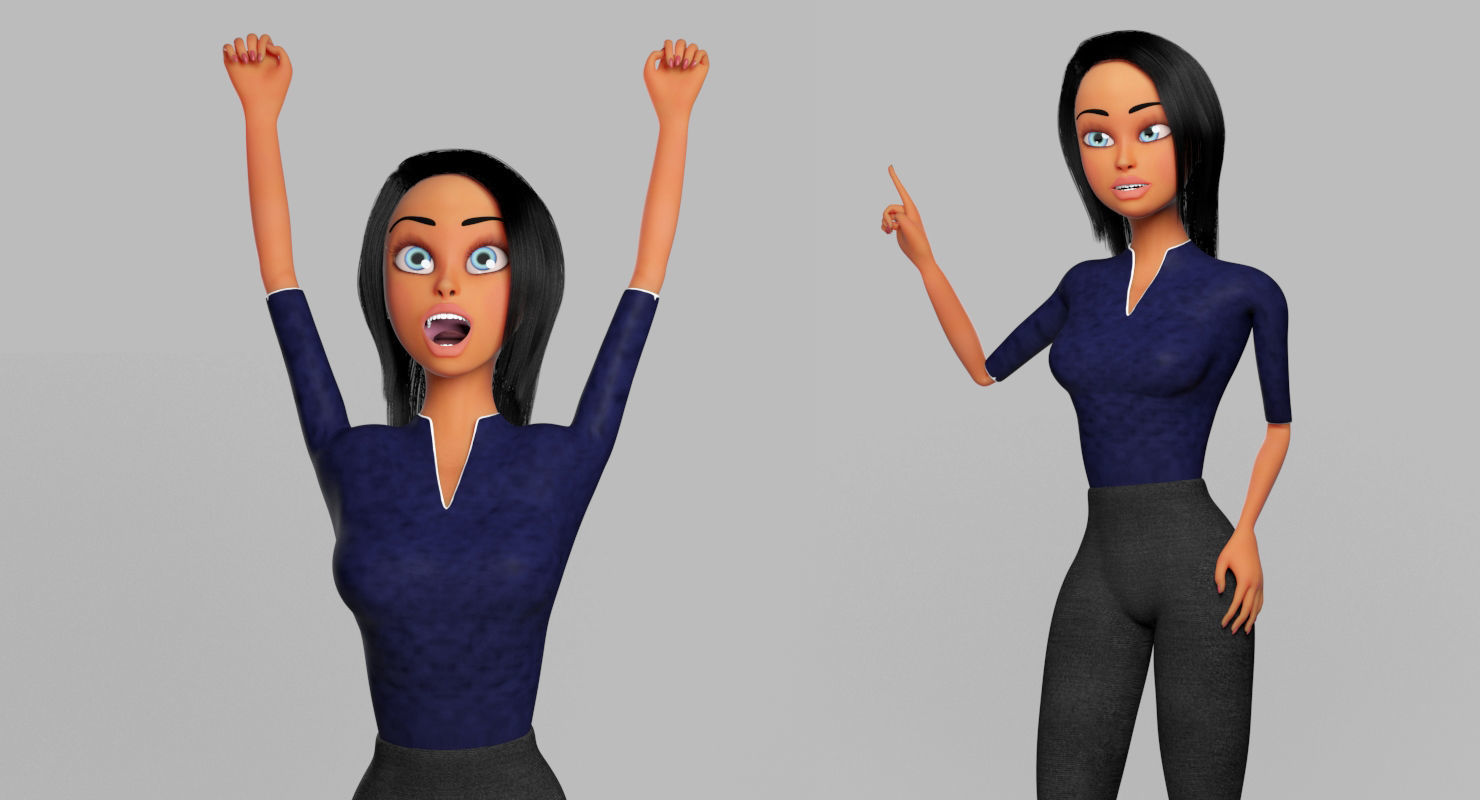 Business Woman Cartoon Rigged Low-poly 3D model_9