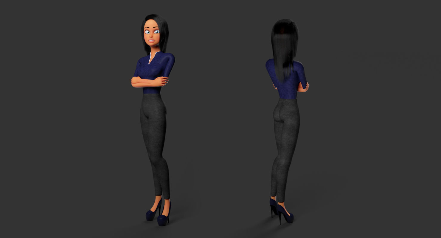Business Woman Cartoon Rigged Low-poly 3D model_4