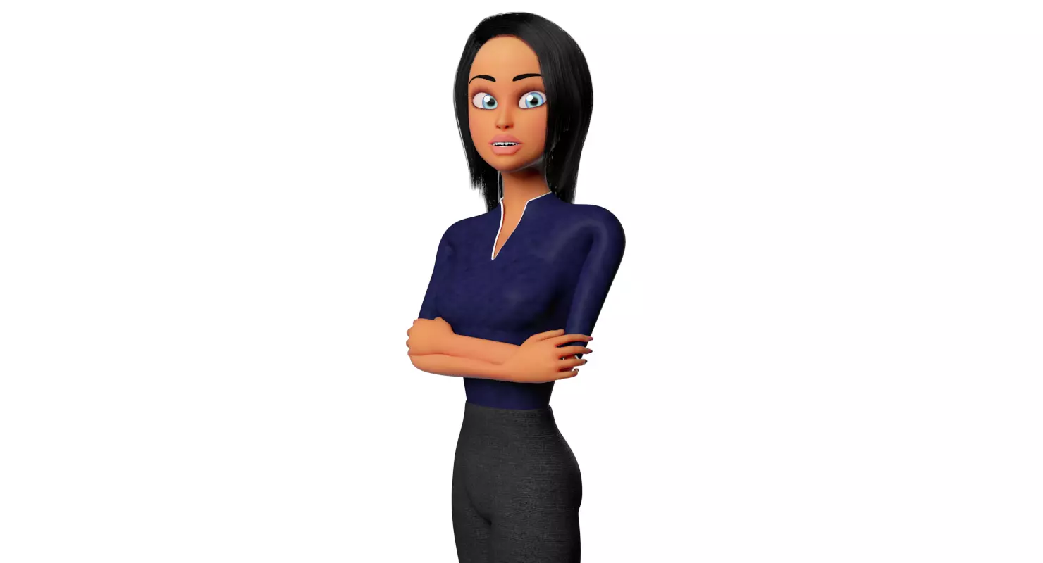 Business Woman Cartoon Rigged Low-poly 3D model_0