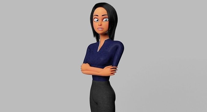 Business Woman Cartoon Rigged Low-poly 3D model