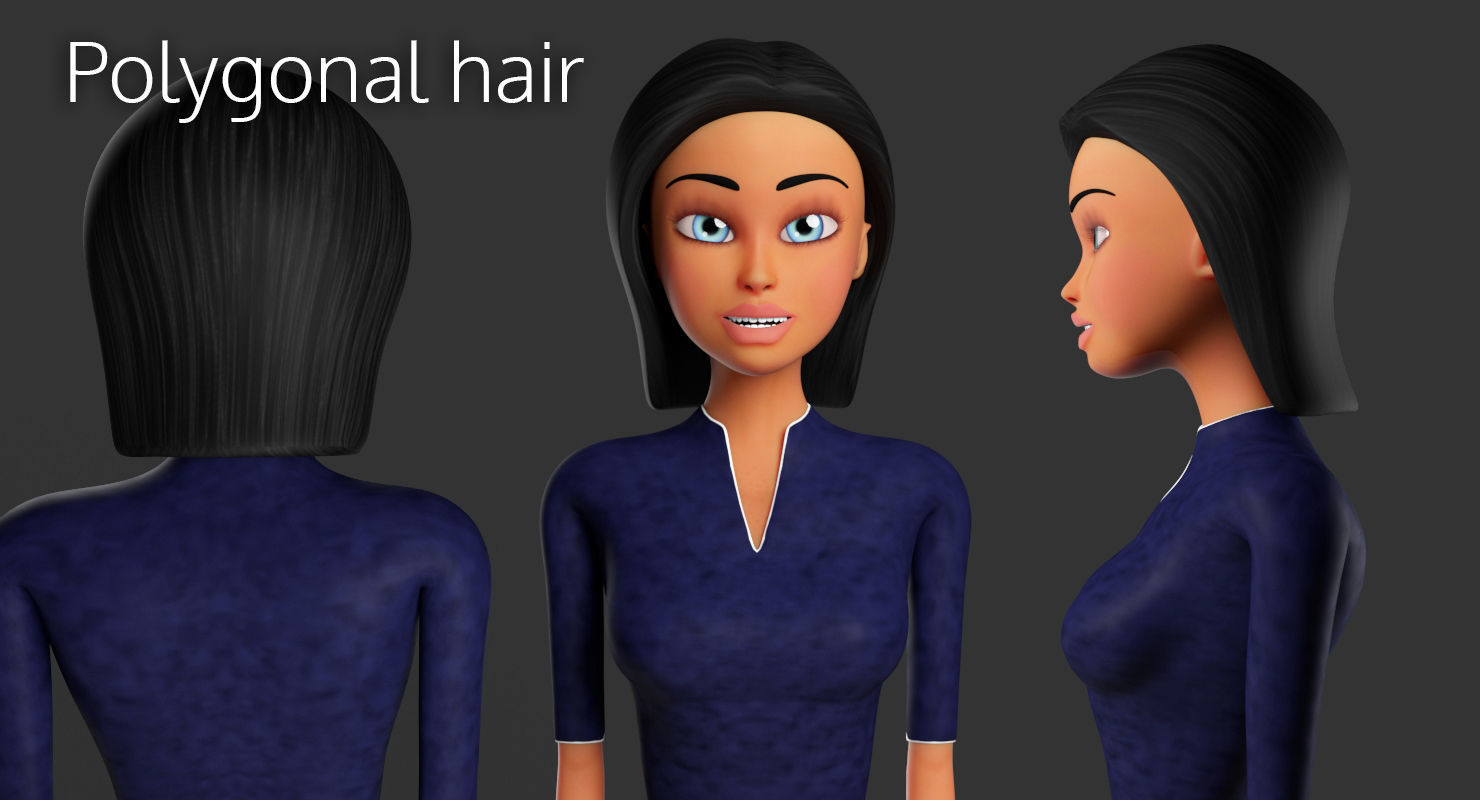 Business Woman Cartoon Rigged Low-poly 3D model_16